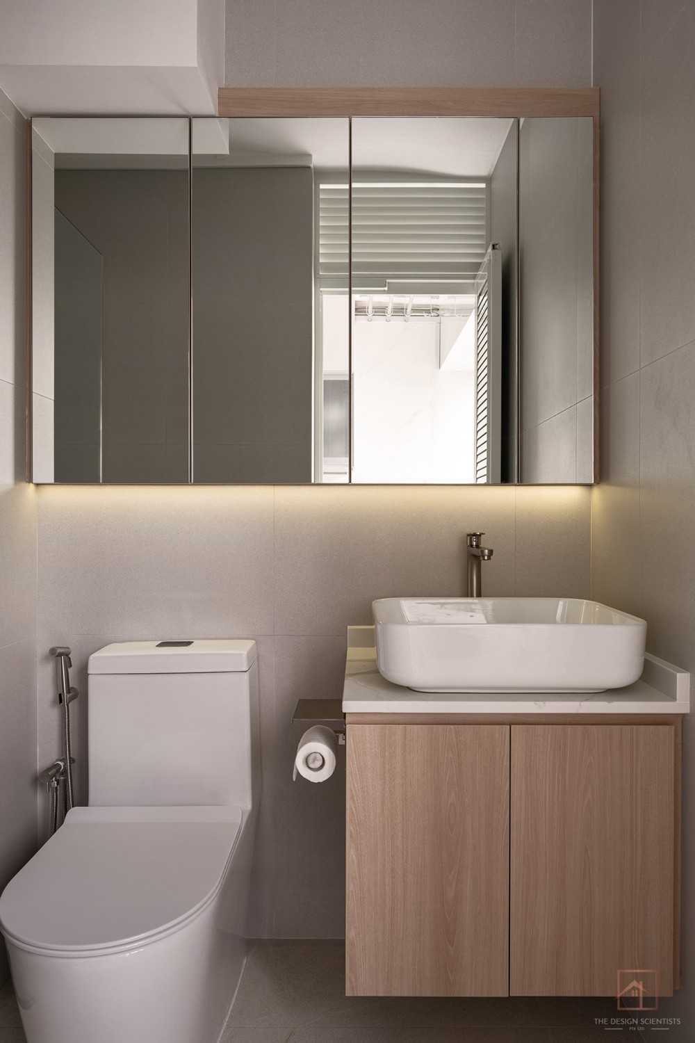 Scandinavian Bathroom with Countertop and Mirror