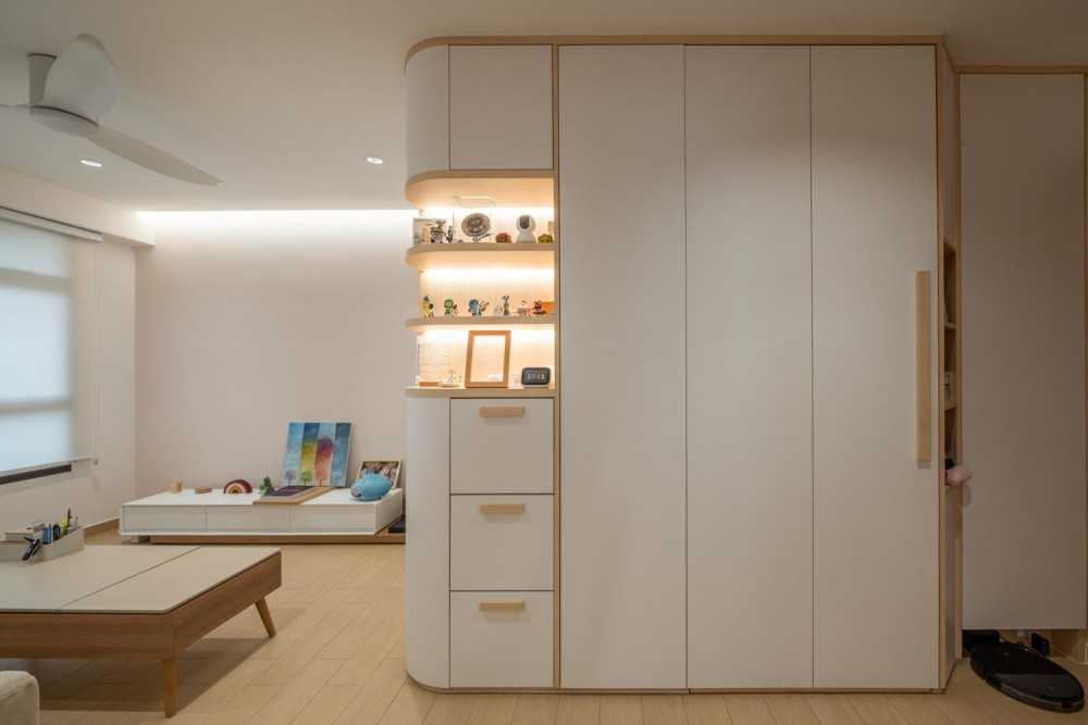 Scandinavian Living Room with Vinyl Flooring and TV Console