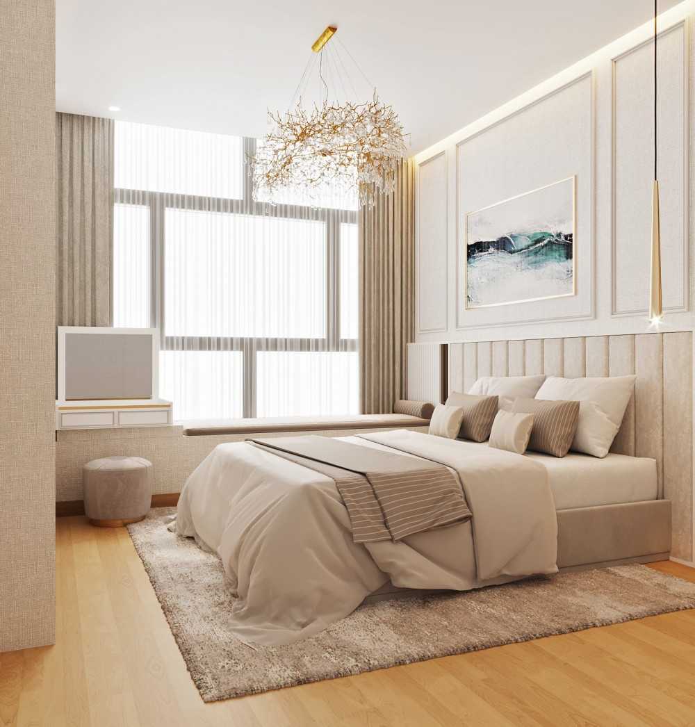 Modern Bedroom with Bay Window and Built-in Bed