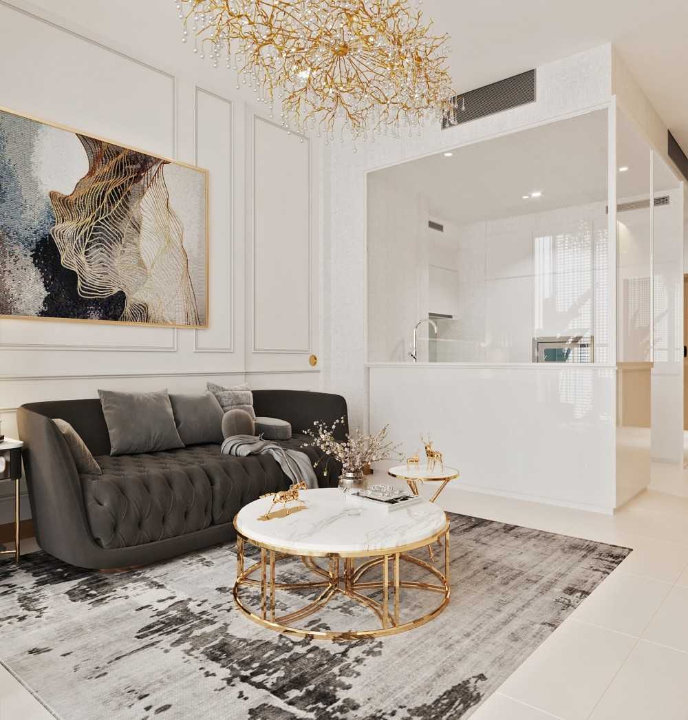 Modern Living Room with Chandelier and Sofa