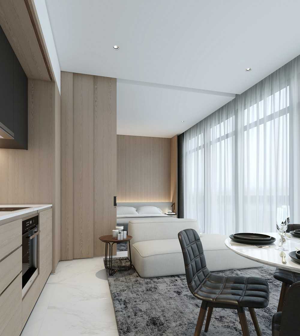 Scandinavian Dining Room with Cove Lighting and Dining Table
