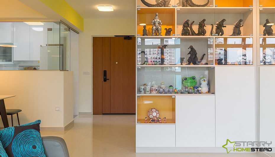 Modern Living Room with Sofa and Display Cabinets