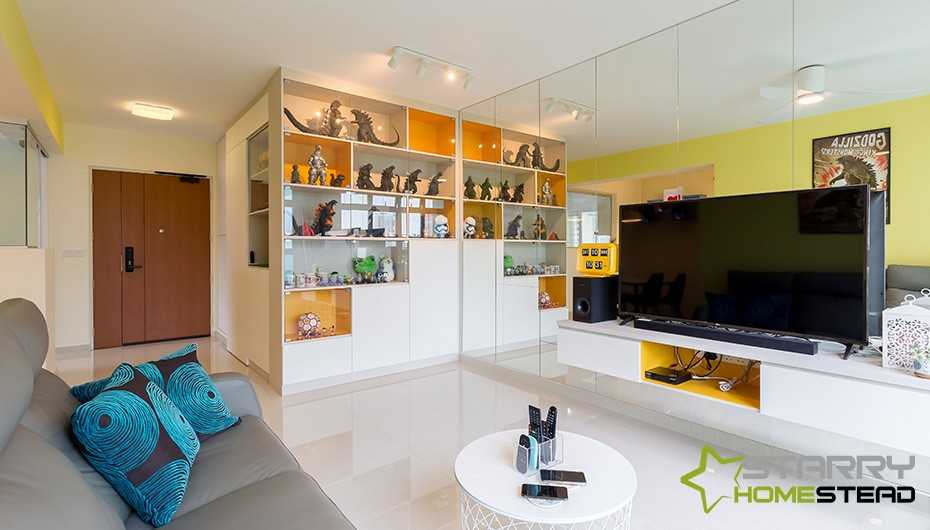 Modern Living Room with TV Console and Mirror