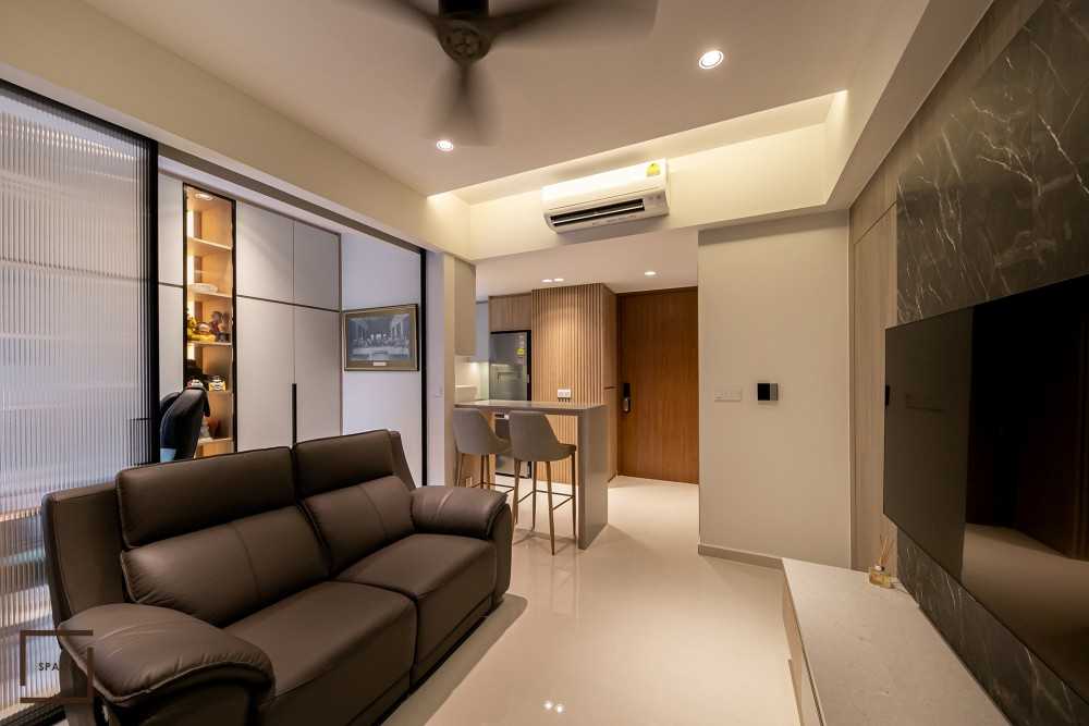 Contemporary Living Room with TV Console and Feature Wall
