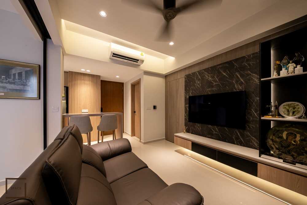 Contemporary Living Room with TV Console and Feature Wall
