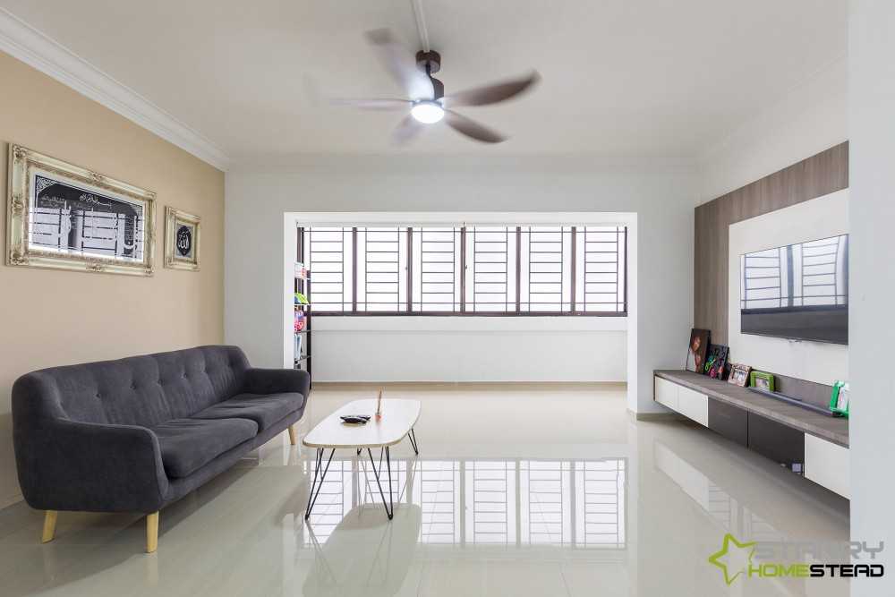 Scandinavian Living Room with TV Console and Feature Wall