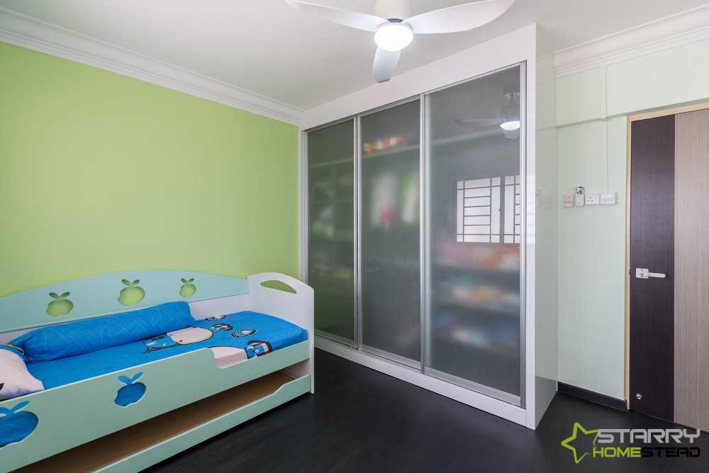 Scandinavian Bedroom with Wardrobe and Bed