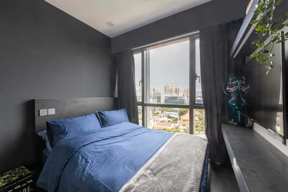 Modern Bedroom with Curtain and TV