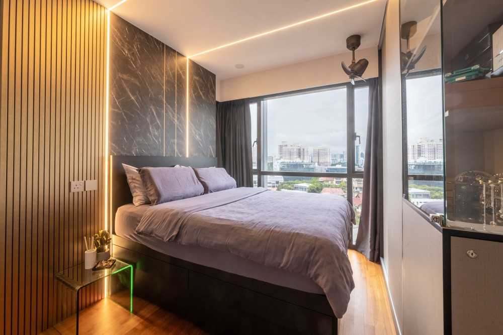 Modern Bedroom with Feature Wall and Curtain