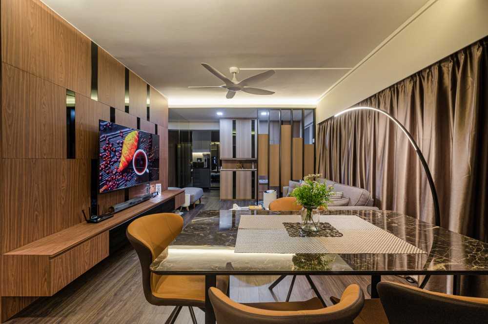 Scandinavian Living Room with Vinyl Flooring and TV Console
