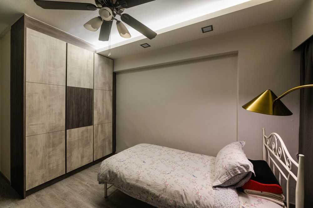 Scandinavian Bedroom with Vinyl Flooring and Cove Lighting