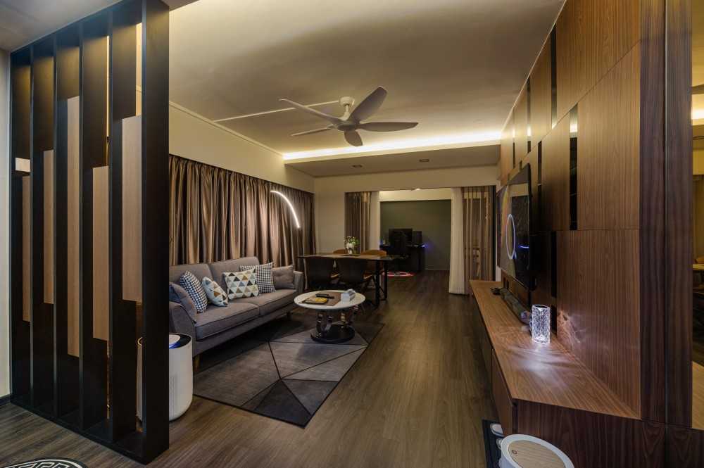 Scandinavian Living Room with Vinyl Flooring and TV Console