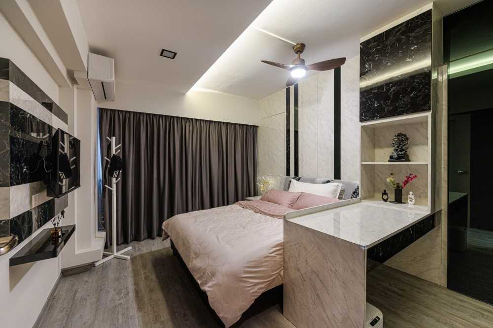 Scandinavian Bedroom with Vinyl Flooring and Cove Lighting