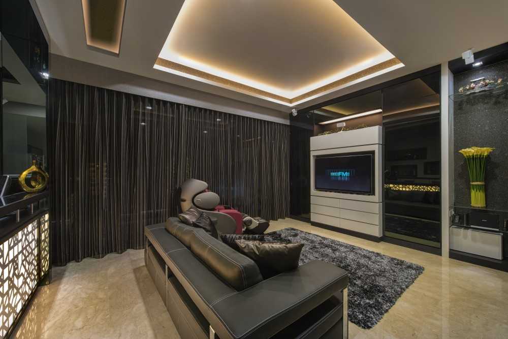 Modern Living Room with Marble Floor and TV Console
