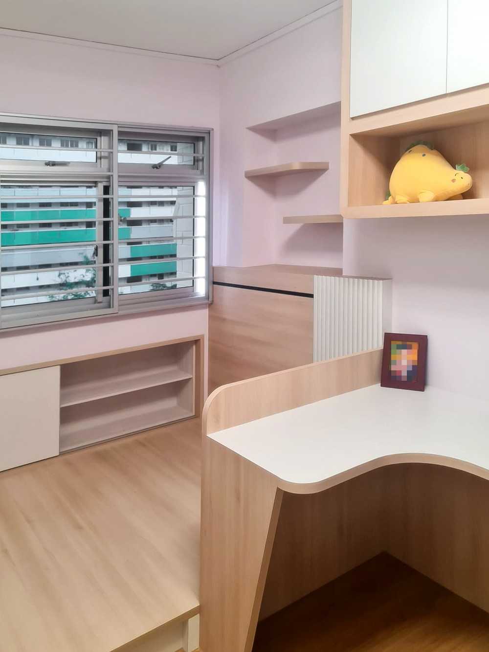 Scandinavian Bedroom with Bookshelf and Wardrobe