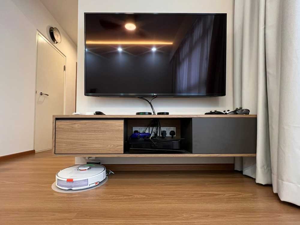Scandinavian Living Room with TV Console and Paintings