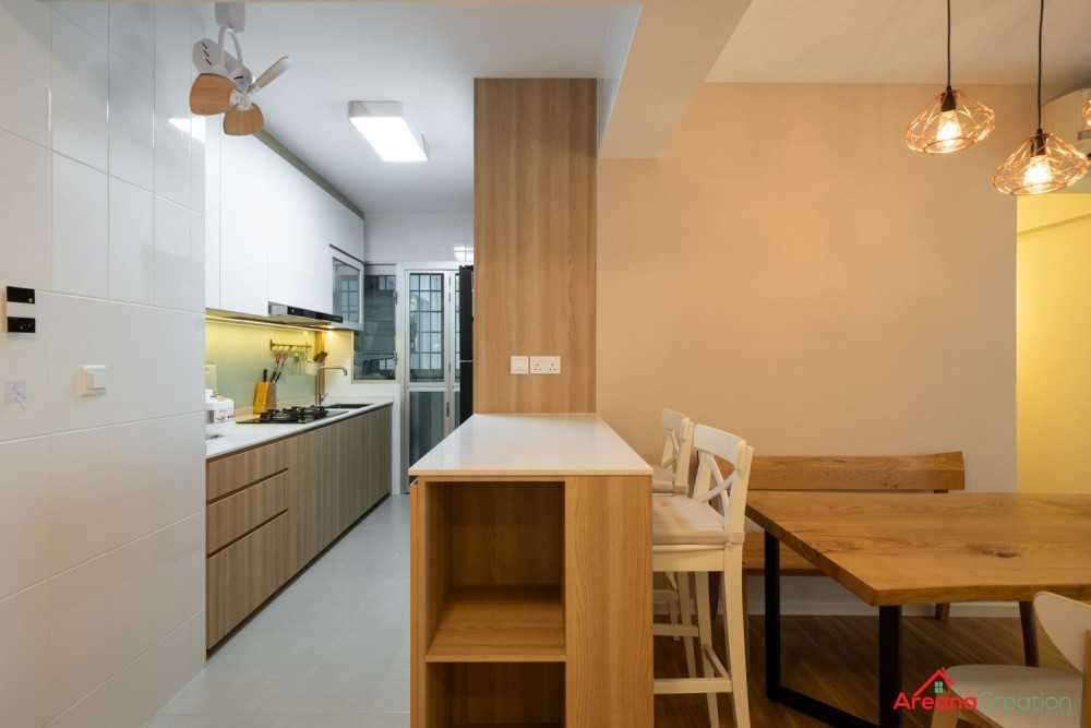 Scandinavian Kitchen with Homogeneous Tiles and Wood Flooring