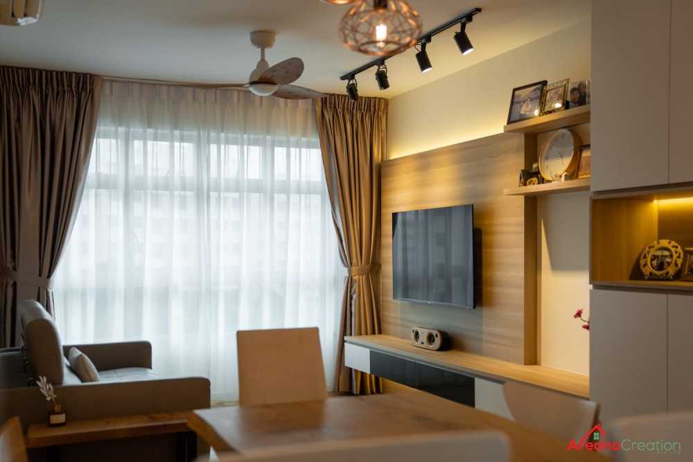 Scandinavian Living Room with Vinyl Flooring and Granite Floor