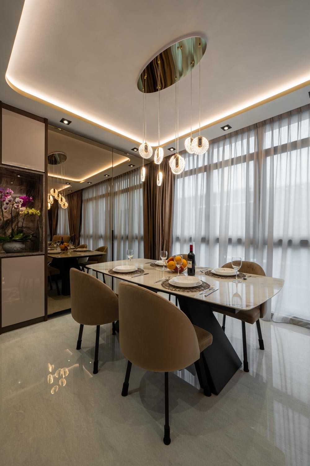 Modern Dining Room with Ceiling Light and Dining Table