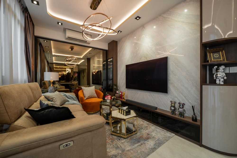 Modern Living Room with Vinyl Flooring and TV Console