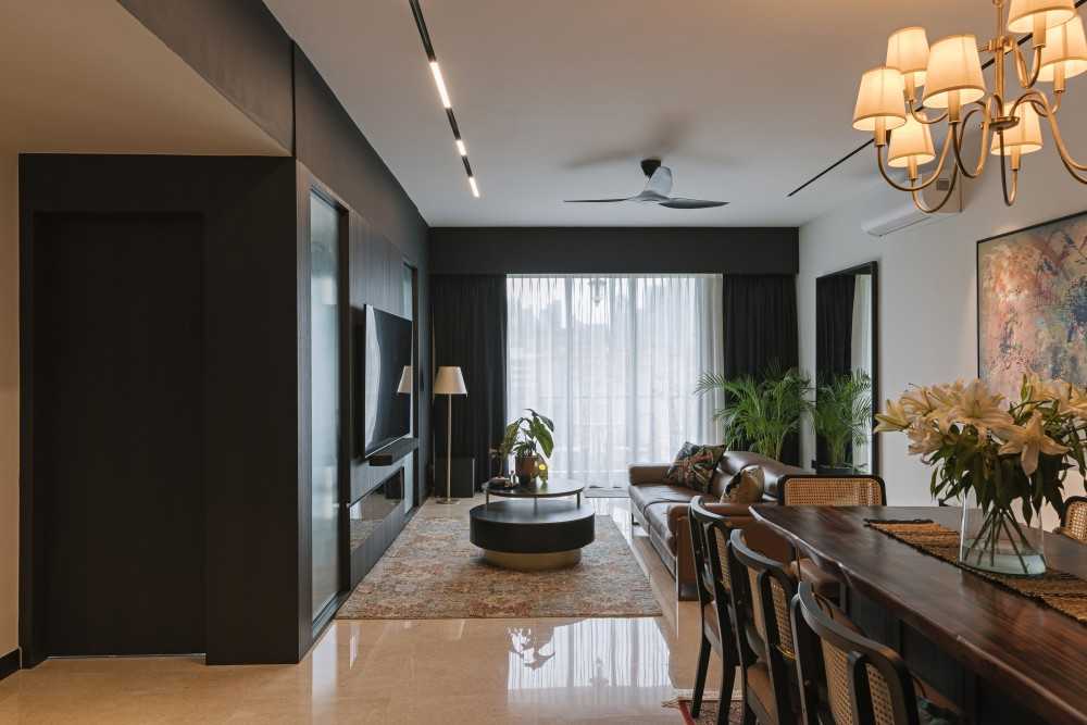 Modern Living Room with Curtain and Sofa