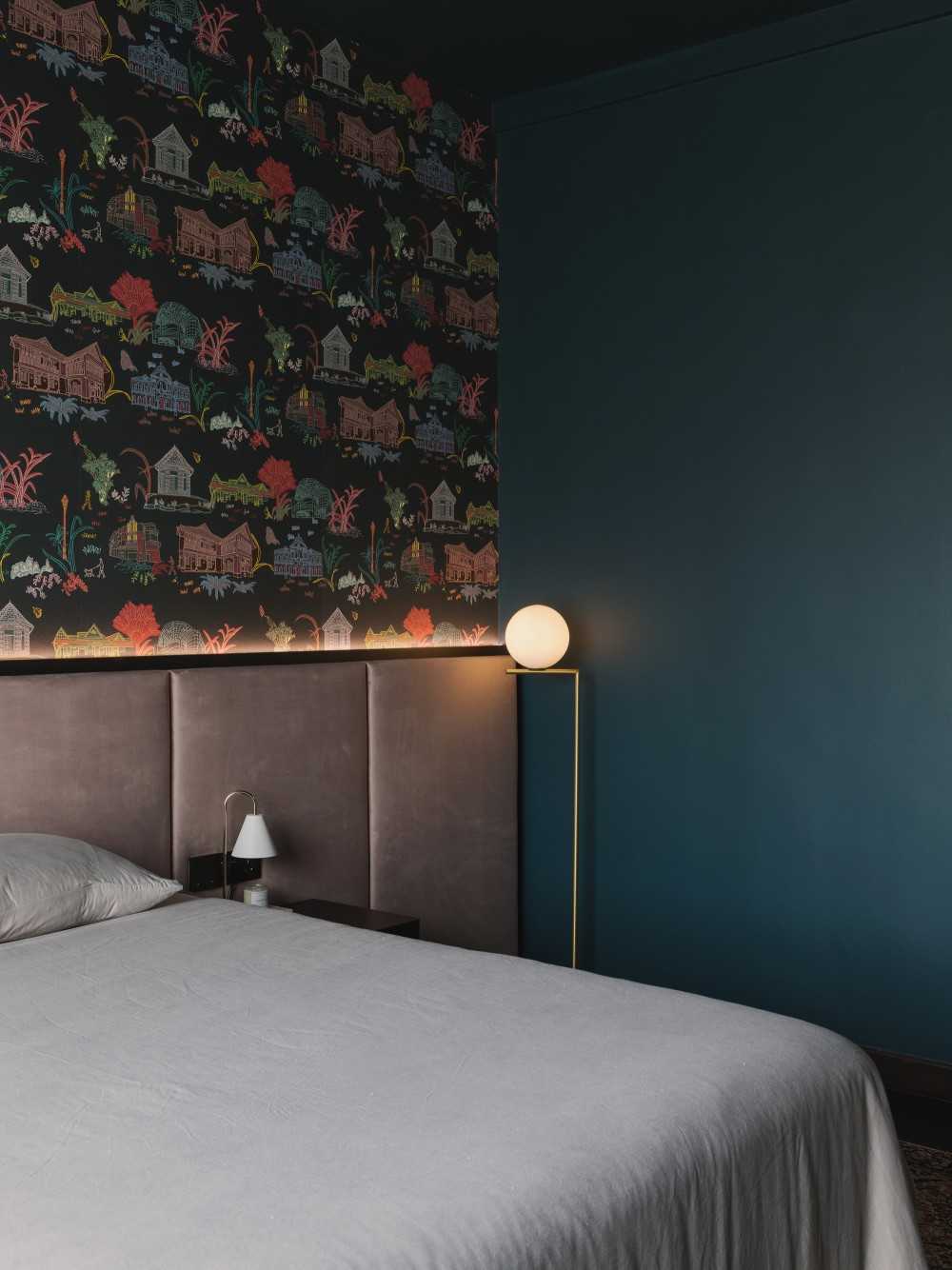 Modern Bedroom with Wallpaper and Bed