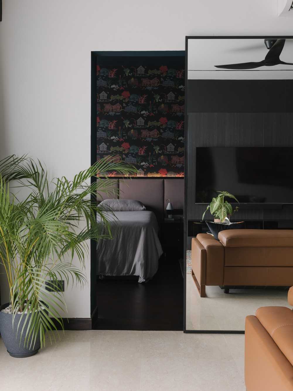 Modern Bedroom with Vinyl Flooring and Mirror
