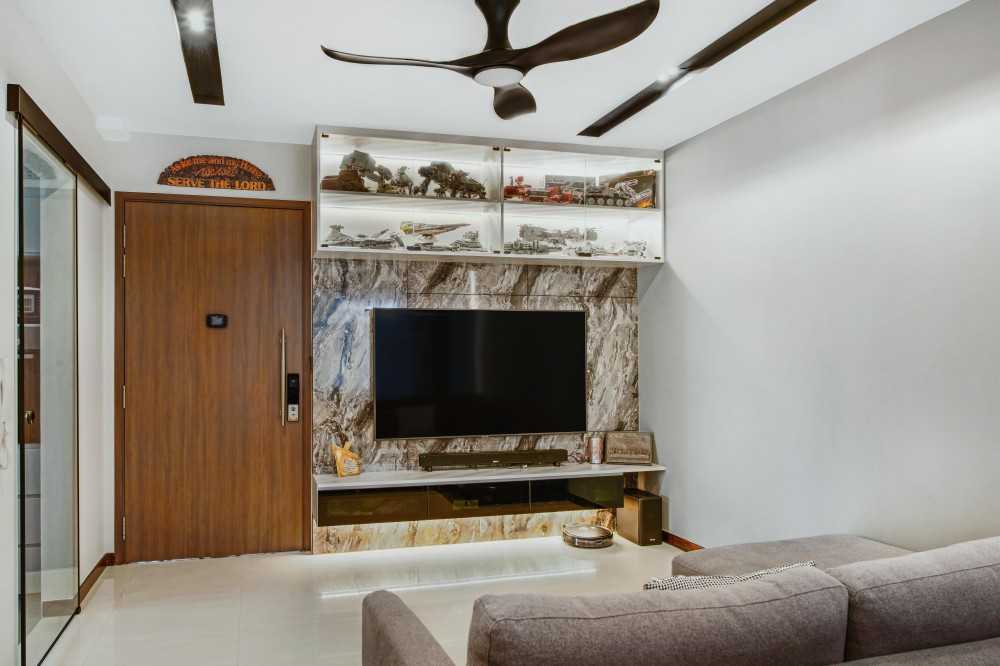 Contemporary Living Room with TV Console and Feature Wall