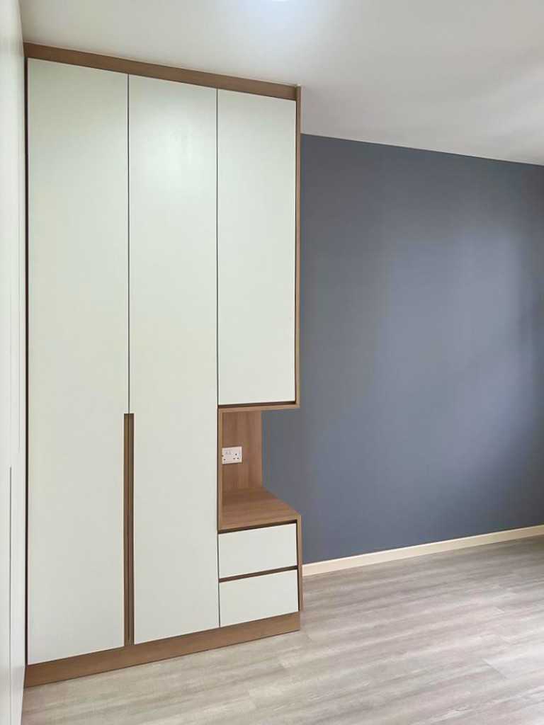 Scandinavian Bedroom with Wardrobe and Bedside Table