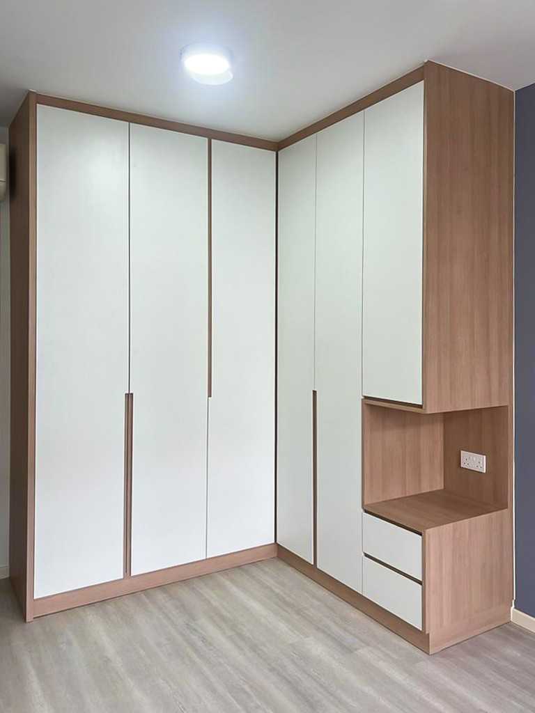 Scandinavian Bedroom with Wardrobe and Bedside Table