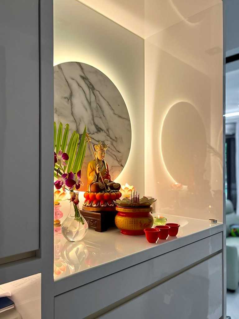 Modern Foyer with Paintings and Storage Cabinets
