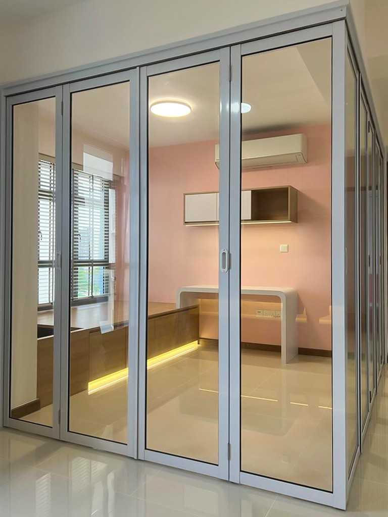 Scandinavian Study with Glass Door and Window Grille