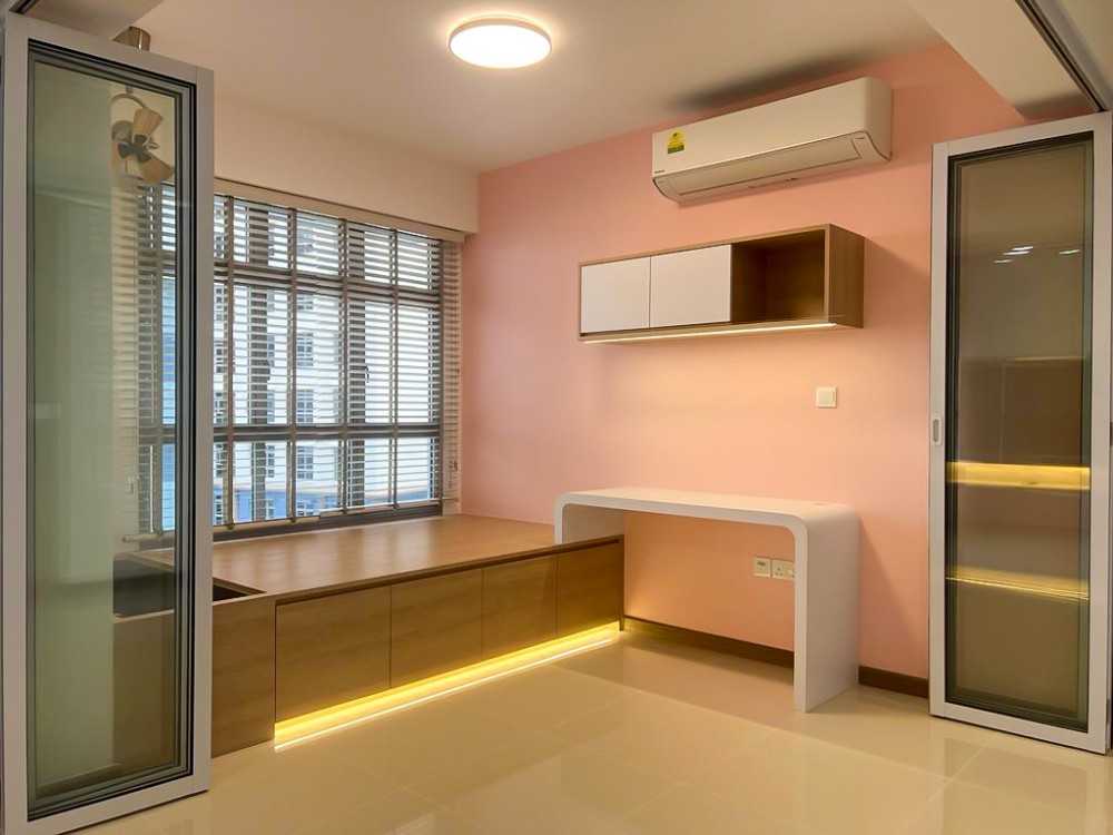Scandinavian Study with Glass Door and Window Seat