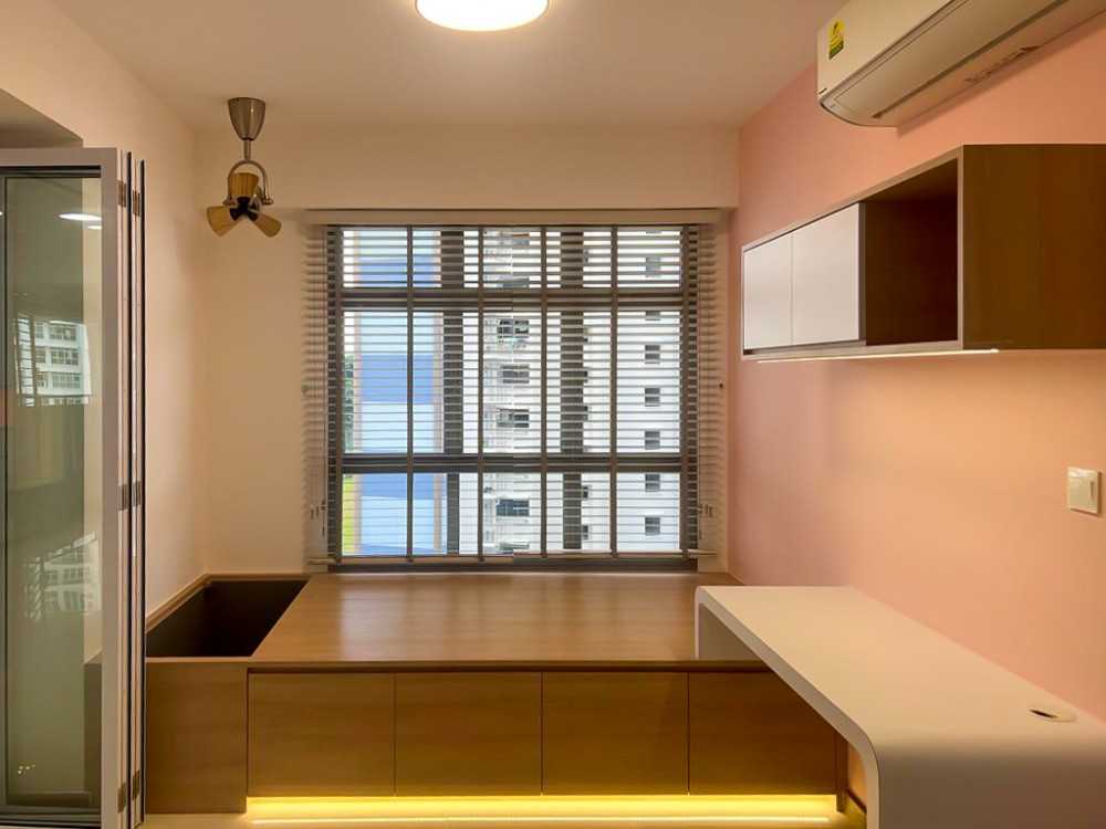 Scandinavian Study with Glass Door and Window Seat