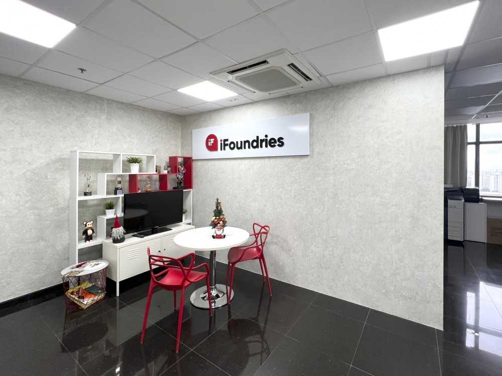 Modern Office with Feature Wall and Display Cabinets