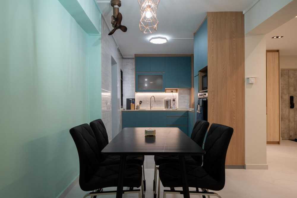 Contemporary Dining Room with Drop Light and Cove Lighting