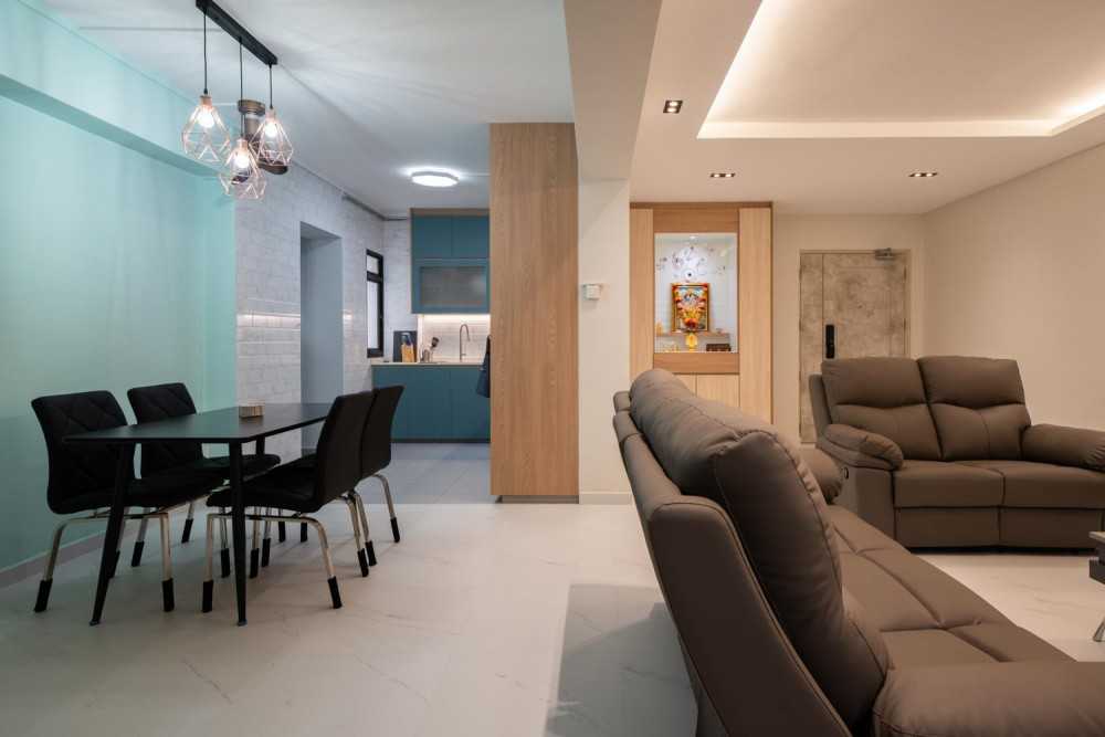 Contemporary Dining Room with Drop Light and Cove Lighting