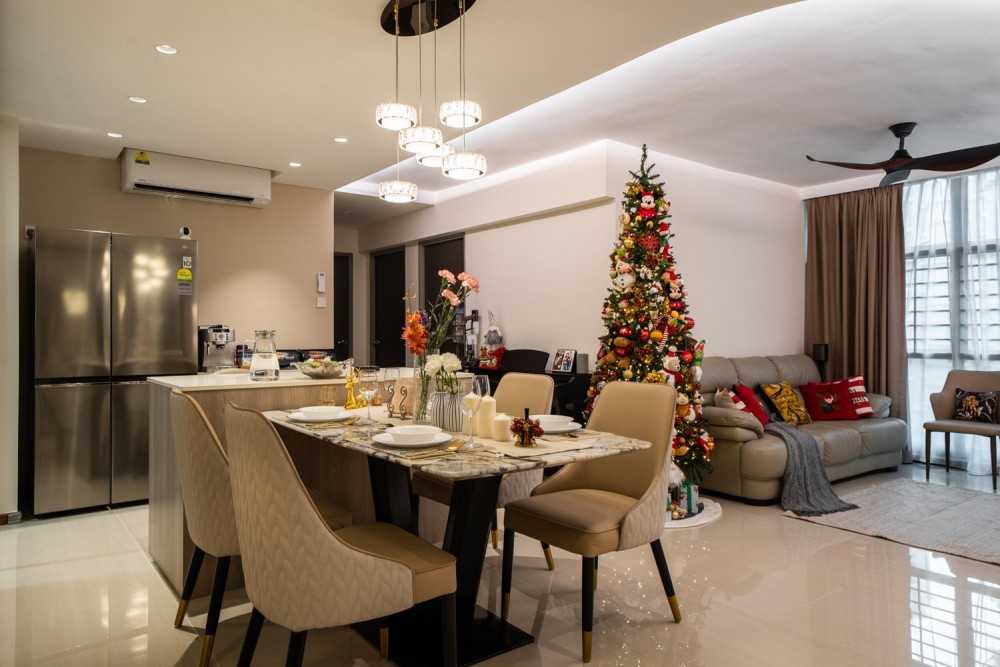 Modern Dining Room with Cove Lighting and Drop Ceiling