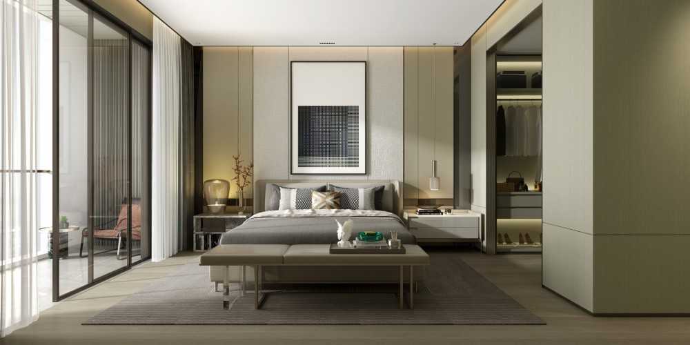 Contemporary Bedroom with Cove Lighting and Closet