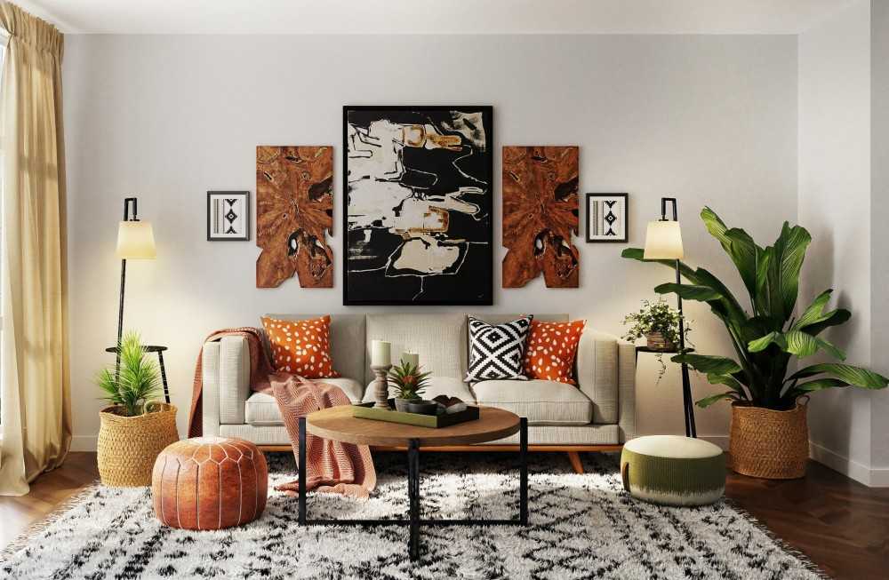 Eclectic Living Room with Vinyl Flooring and Side Table