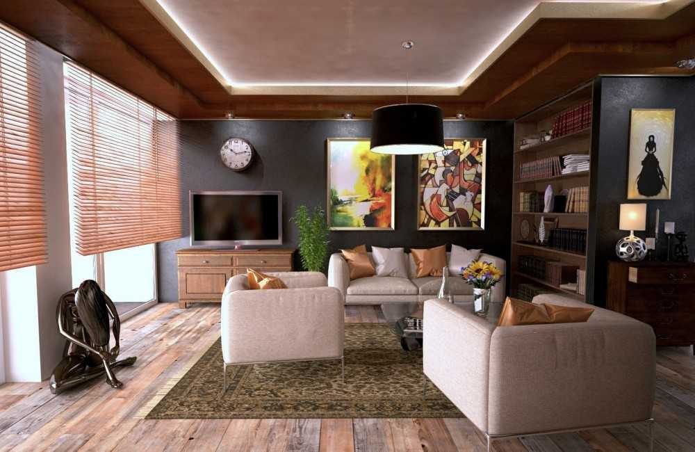 Country Living Room with Bookshelf and TV Console