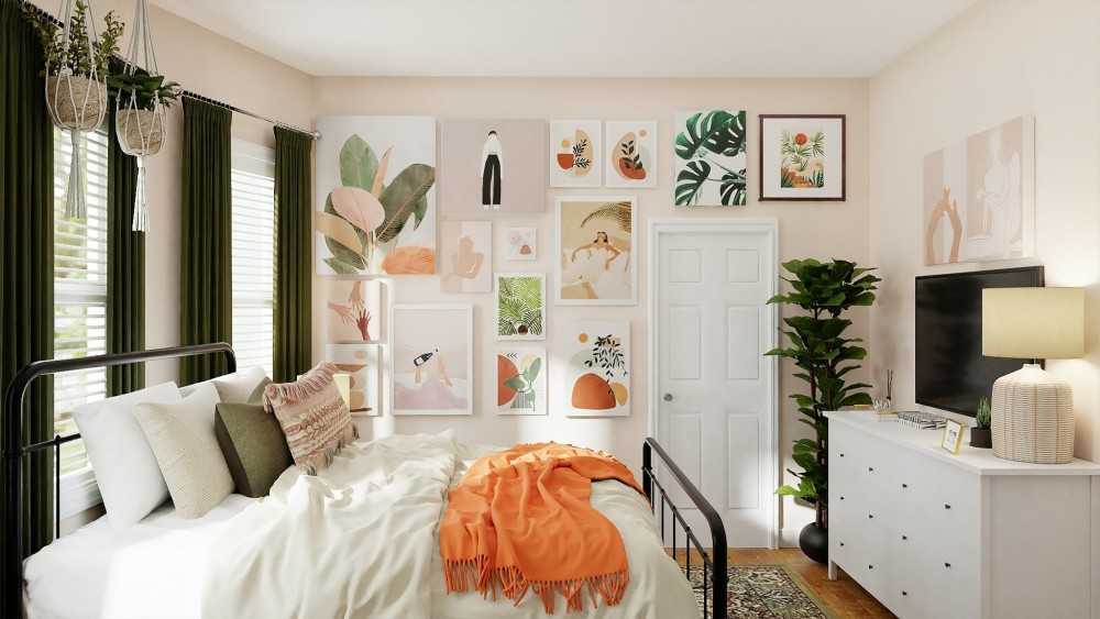 Eclectic Bedroom with Bedroom Dresser and Bed