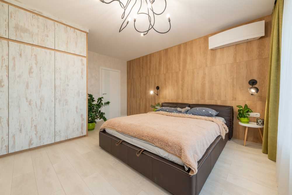 Scandinavian Bedroom with Vinyl Flooring and Ceiling Light