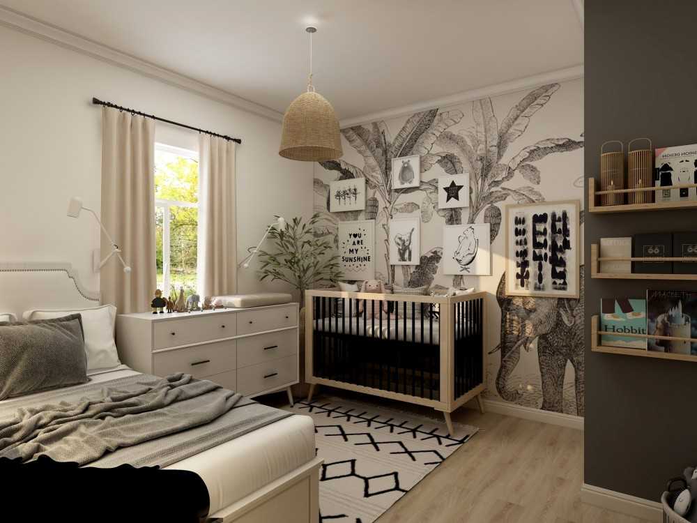 Contemporary Bedroom with Sideboard and Flooring