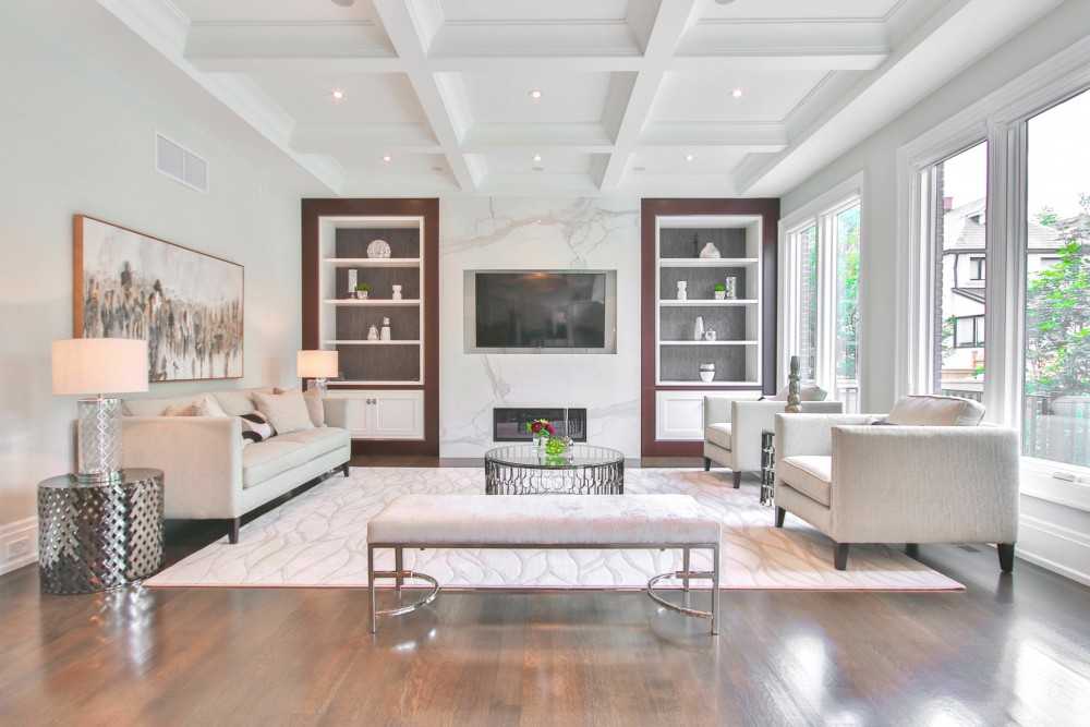 Contemporary Living Room with Parquet Floor and Sofa