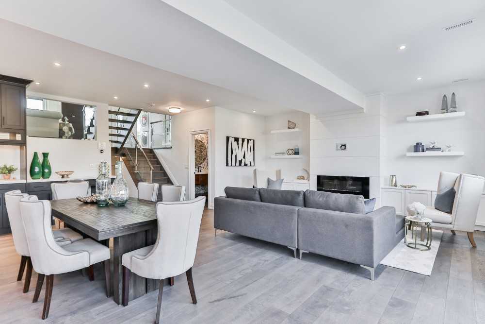 Contemporary Living Room with Bookshelf and Sofa