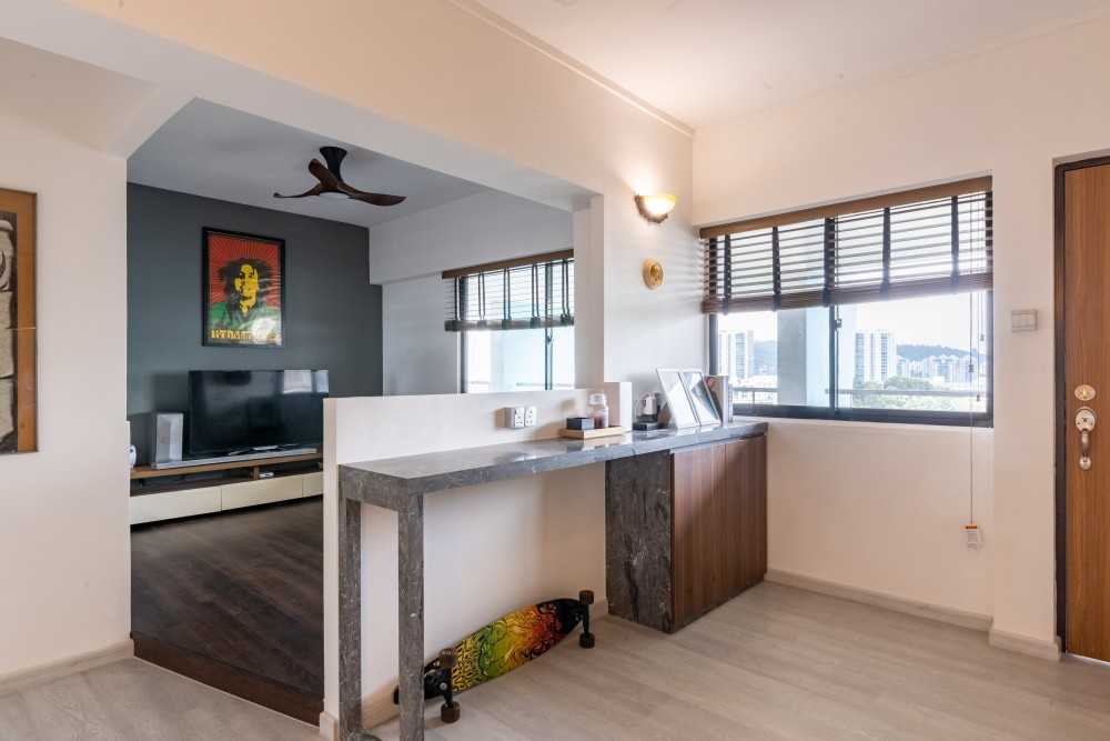 Contemporary Entryway with Console Table and Storage Cabinets
