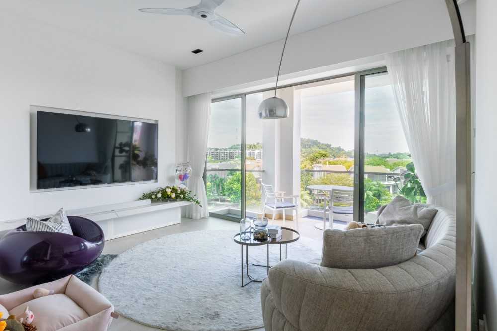 Modern Living Room with Curtain and Sofa