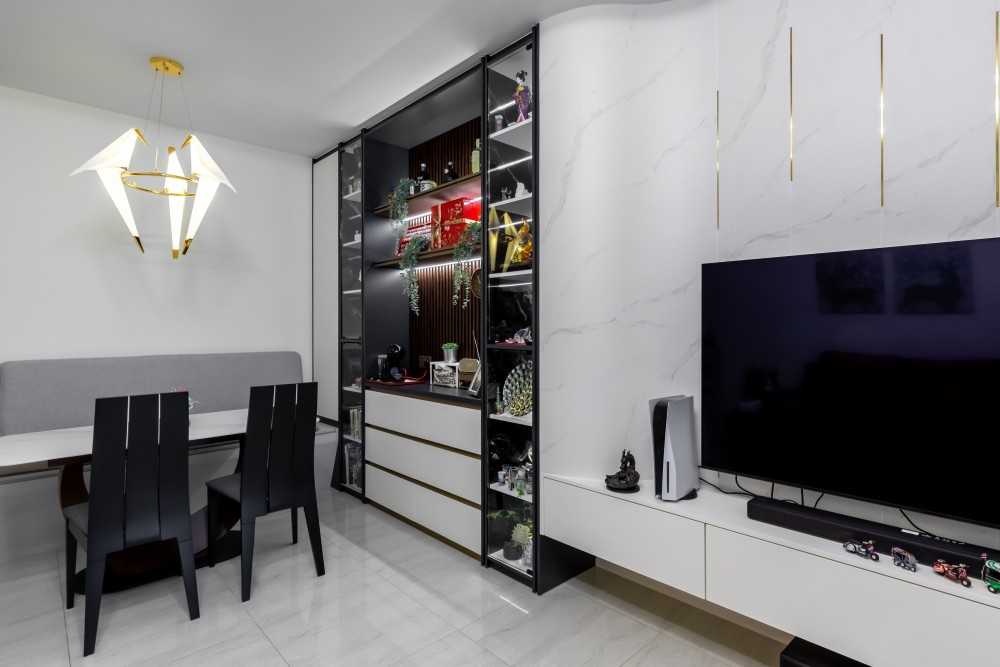 Modern Living Room with Marble Floor and Feature Wall