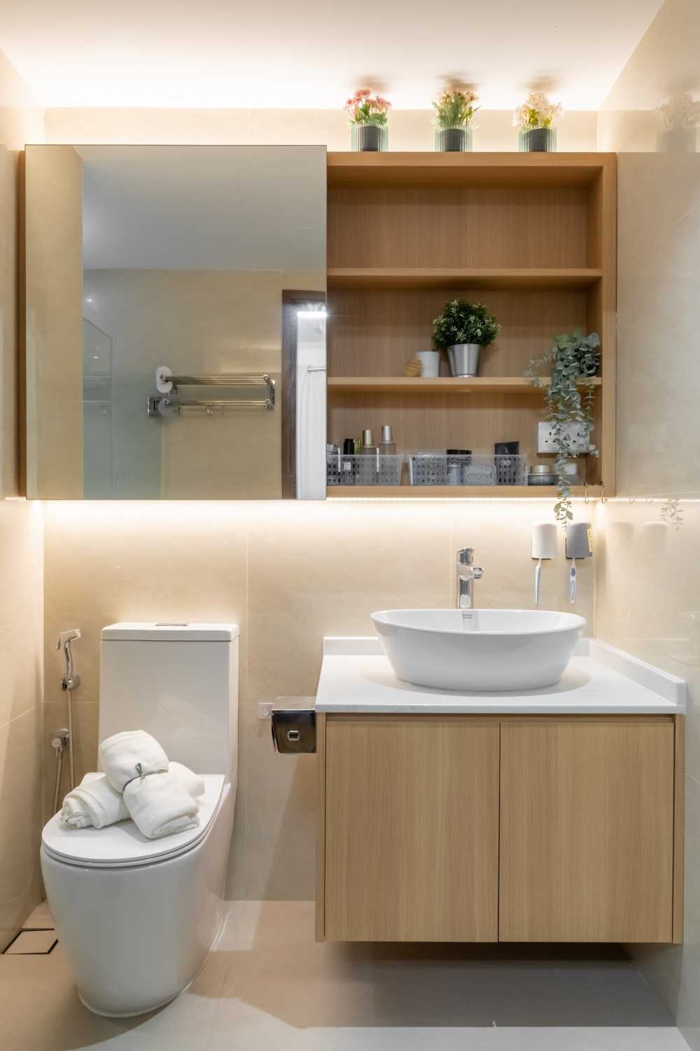 Modern Bathroom with Countertop and Mirror